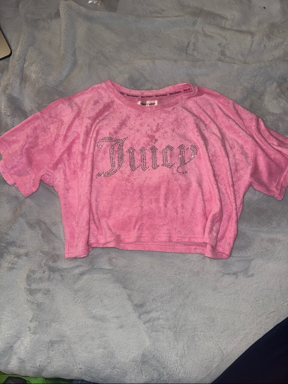 Juicy Couture Pink Rhinestone 'Juicy' Cropped Tee
